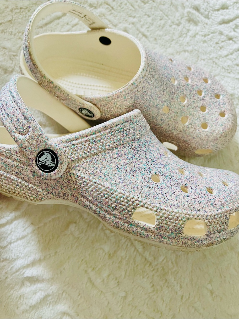 Kids Glitter White Crocks.